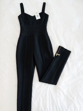 Black Straight-Leg Jumpsuit with Structured Bodice